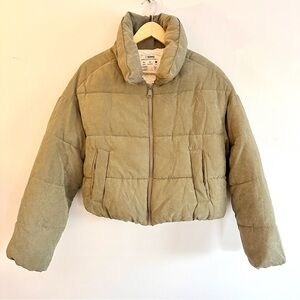 Ci Sono Green Quilted Puffer Jacket Cropped